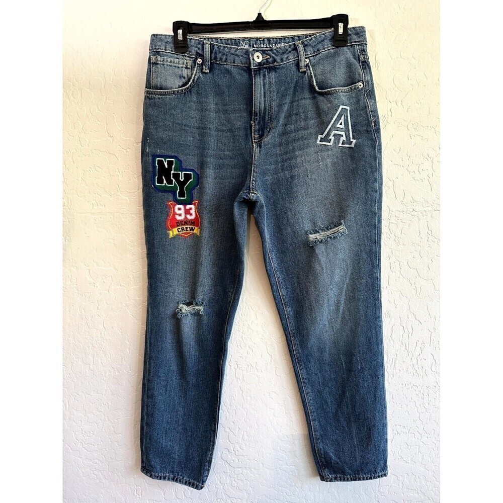 No Boundaries Distressed Denim High Rise Straight‎ Jeans Women's Size 15 Blue